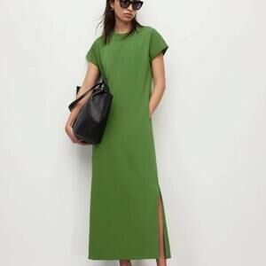 ALLSAINTS Green Crewneck 100% Cotton Maxi T-Shirt Dress with Pockets